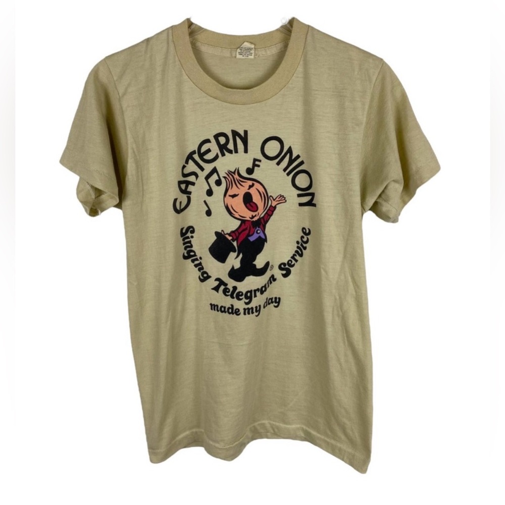 Vintage 80s Made in USA Singing Onion Novelty Single Stitch Fitted Tshirt